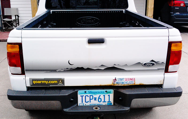 The license plate on Ty's Ford Ranger read TCP-611 or 'Internet Servant' before he realized he would become a minister that used the Internet as a primary ministry tool